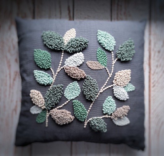 poduszki plecione Poduszka dekoracyjna liscie Boho punch needle