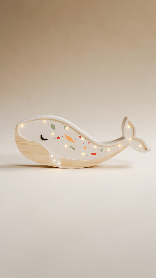 lampy do pokoju dziecka Drewniana Lampka Wieloryb - Candy White