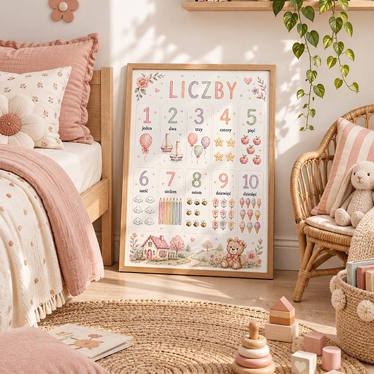 obrazy i plakaty do pokoju dziecięcego Plakat edukacyjny LICZBY dla dziewczynki