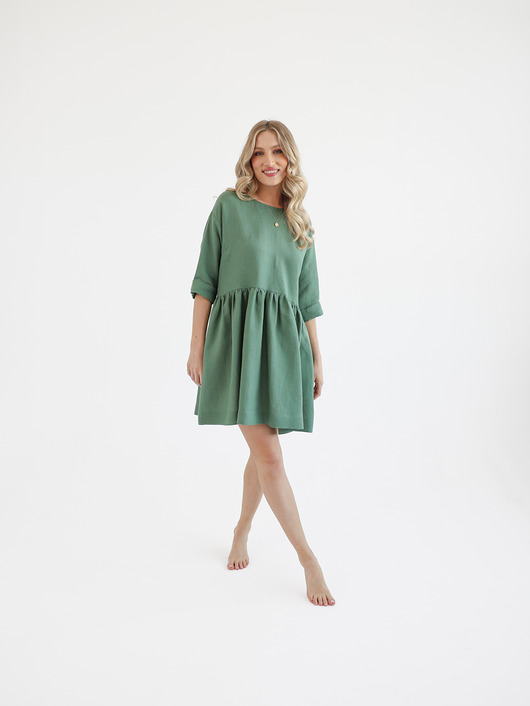 sukienki mini damskie Lniana Sukienka DAISY EUCALYPTUS GREEN