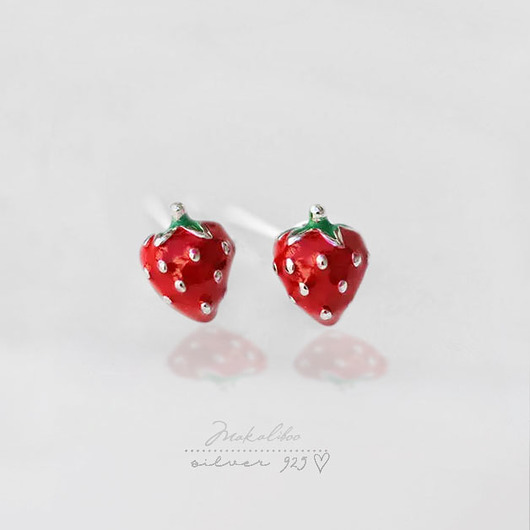 kolczyki szklane Strawberry- srebrne kolczyki + box
