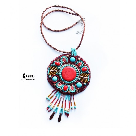 Indian Summer- wisior haft koralikowy Mró Soutache
