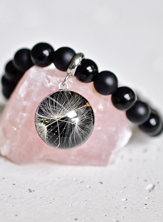 Bransoletka z nasionami dmuchawca - czarna Grol Jewellery