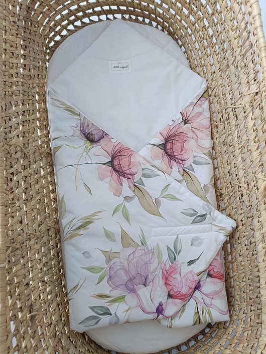 śpiwory i rożki niemowlęce Bawełniany rożek niemowlęcy 75x75cm - begonie