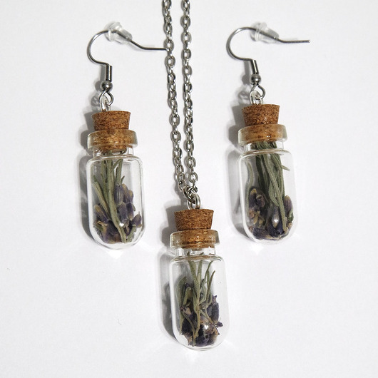 komplet biżuterii Lawendowy sekret miłości - fiolki, komplet