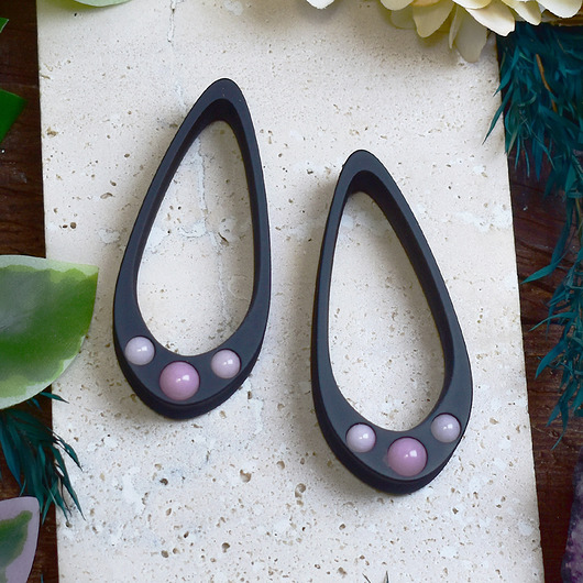 biżuteria różna Tunele do uszu 25-100mm / wydłużone łezki z kamieniami / różowy jadeit