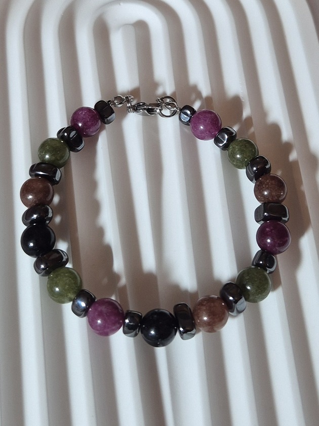 bransoletki z kamieni naturalnych Bransoletka z naturalnych kamieni turmalin, hematyt duże kamienie