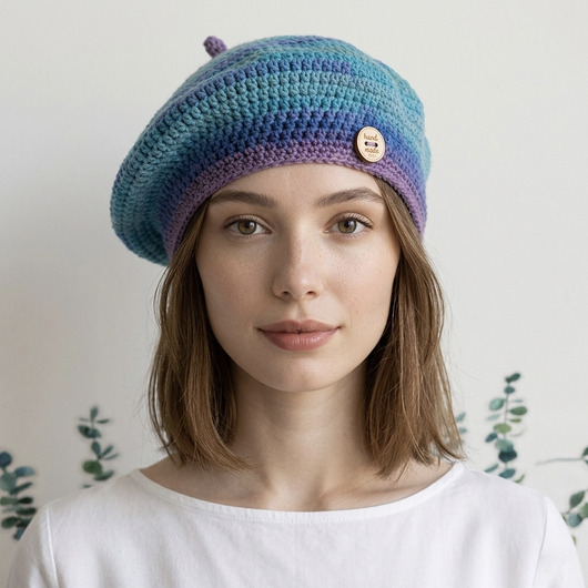 czapki damskie Wiosenny beret damski z antenką ręcznie robiony bawełna one size