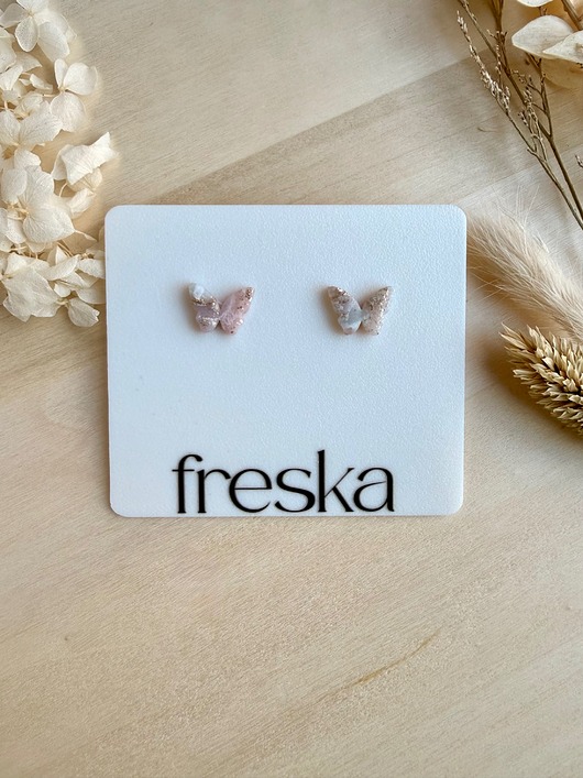 kolczyki z masy plastycznej Kolczyki Motyle  marmurki ze srebrem LIMITOWANE