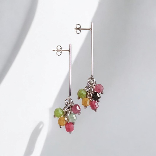 kolczyki z kamieniami Kolczyki kolorowe gronka : kwarc multicolor i stal szlachetna