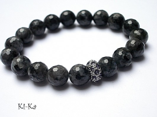 Ecru and black /larvikit/   - bransoletka KiKa pracownia