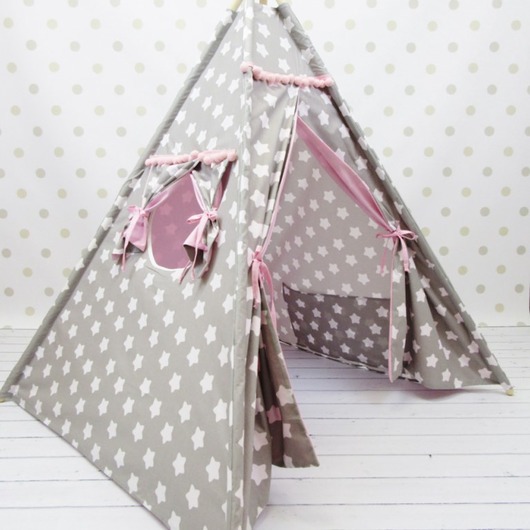 Namiot tipi Szaro Różowy w Gwiazdy Enitka Sweet Baby Room