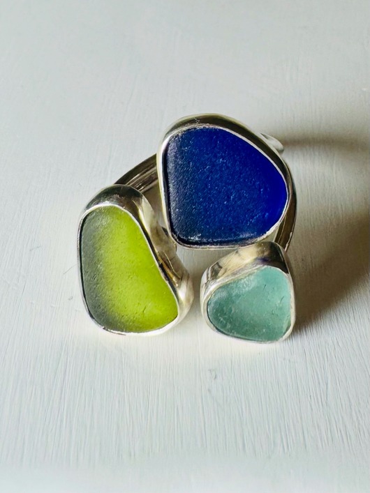 pierścionki srebrne Pierścionek ze szkłem morskim  Ocean Trio