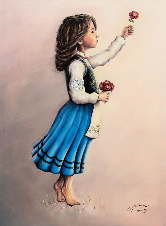 plakaty KASZUBKA 40x50cm Plakat na płótnie w ramie dziewczynka z kwiatkiem
