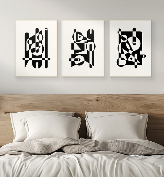 plakaty Zestaw 3 abstrakcyjnych plakatów geometrycznych, do salonu, sypialni.