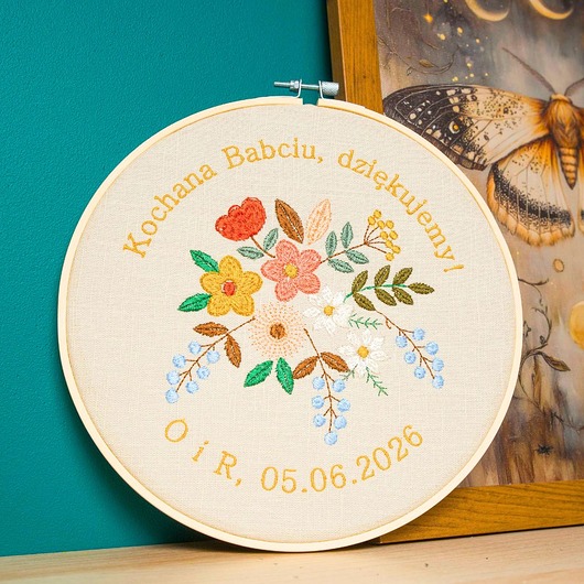 Ślub - inne Podziękowania, Indywidualna dedykacja, haft w tamborku 23 cm