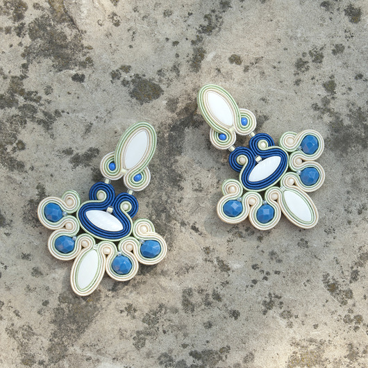 kolczyki soutache Kolczyki żyrandole - limonka, klasyczny niebieski