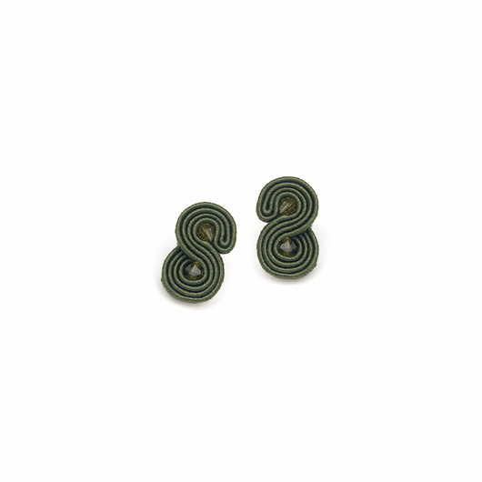 kolczyki soutache Małe sztyfty / wkrętki khaki / oliwkowe
