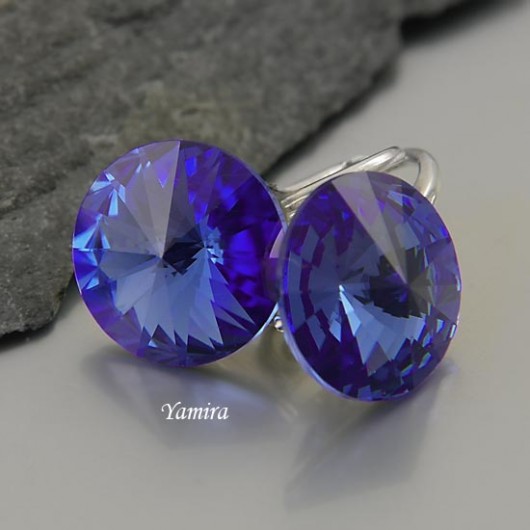 kryształ Swarovski Rivoli Sapphire 12mm kolczyki yamira