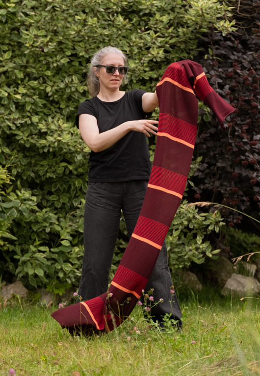 szale damskie Szal szalik w paski bordo, czerwień i pomarańcz