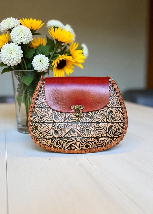 torby na ramię Torebka skórzana Rala kwiaty ręcznie robiona