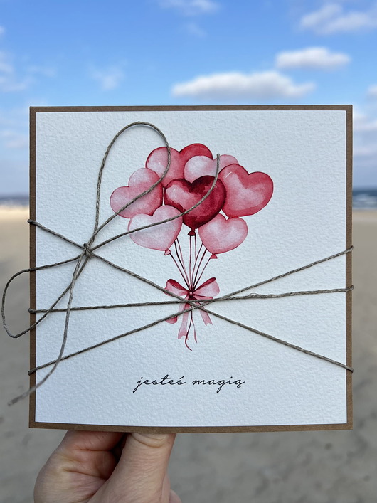 kartki scrapbooking Wyjątkowa ręcznie robiona kartka na walentynki - walentynka z sercem z balona