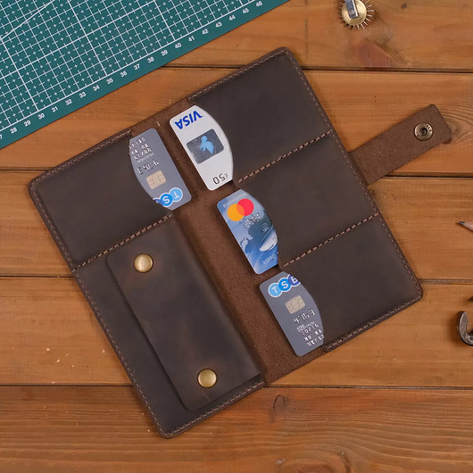 portfele damskie Ciemnobrązowy Duży Portfel Vintage na smartphone Skórzany Buffalo G1109
