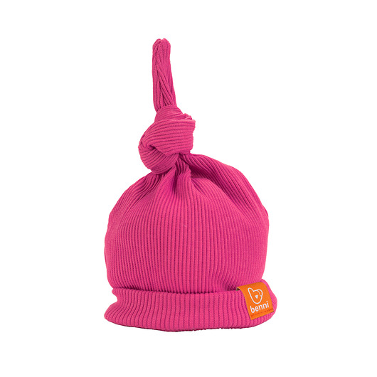 Czapka w prążki z supełkiem- newborn- fuksja Benni