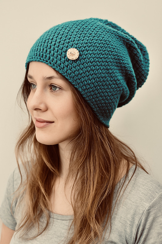 czapki damskie Czapka całoroczna przejściowa cienka bawełna s/m unisex szmaragd