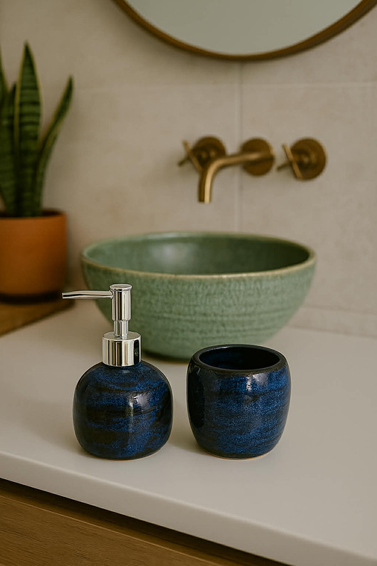 mydelniczki Zestaw łazienkowy akcesoria Dozownik na mydło Mydelniczka, niebieski