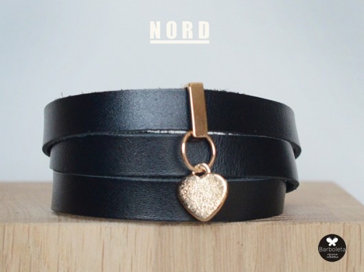 NORD black bransoletka skórzana barboleta