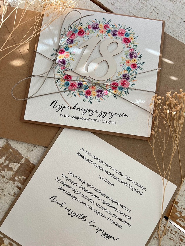 kartki scrapbooking Kartka na 18 urodziny boho