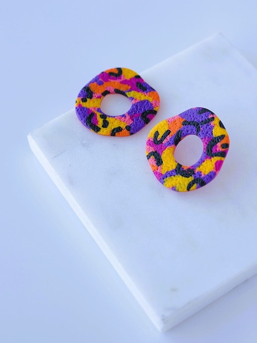 kolczyki z masy plastycznej DONUTY duże kolczyki w kolorową panterkę