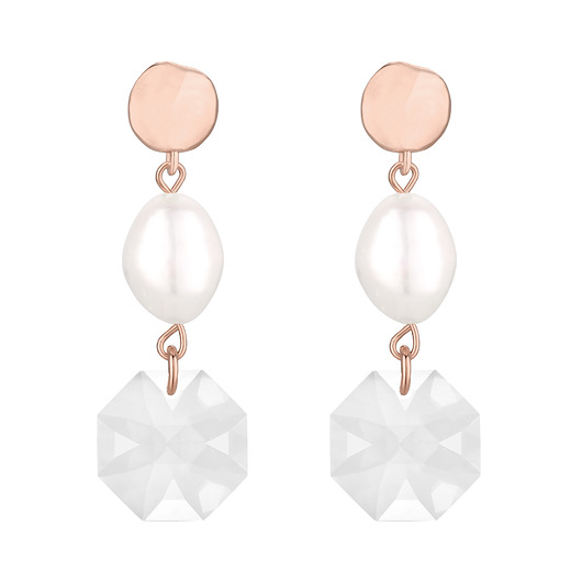 kolczyki pozłacane Kolczyki z różowego złota z perłami i kryształami SWAROVSKI CRYSTAL