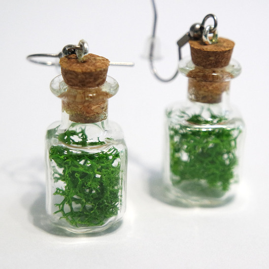 kolczyki szklane Kolczyki fiolki - mech