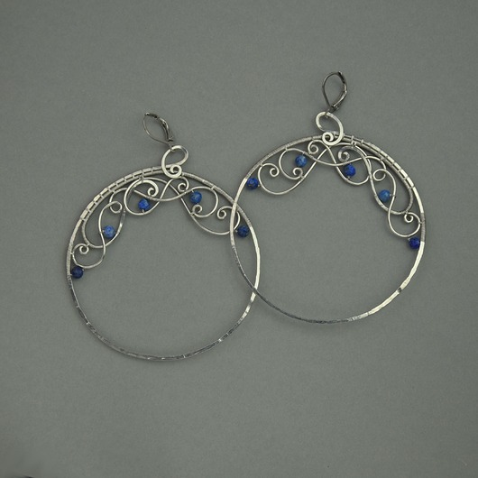kolczyki wire wrapping Kolczyki duże koła lapis lazuli wire wrapping kółka