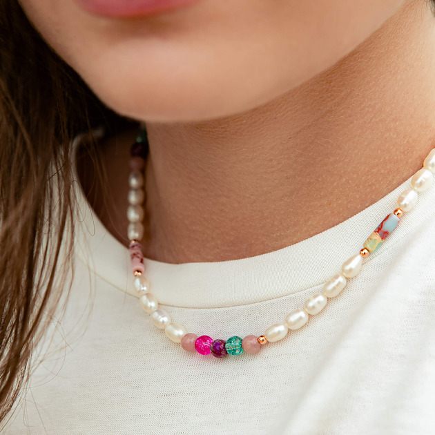 chokery Naszyjnik z pereł i kamieni