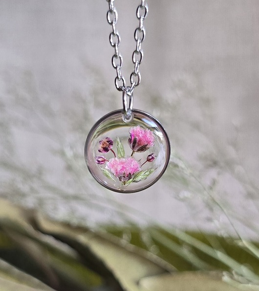 wisiory Wieczne kwiaty różowe srebrny wisiorek prawdziwe kwiaty naszyjnik