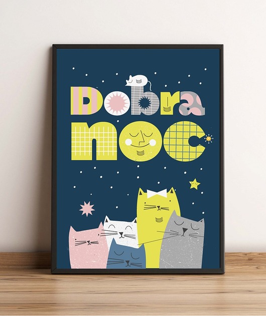 obrazy i plakaty do pokoju dziecięcego Plakat koty nocne 30x40