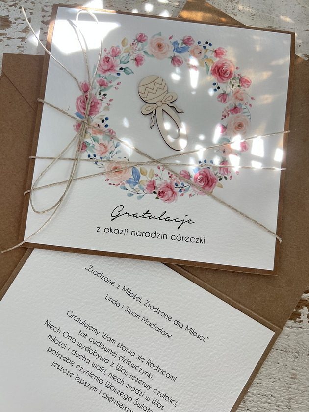 kartki scrapbooking Ręcznie robiona kartka na narodziny córeczki  - gratulacje