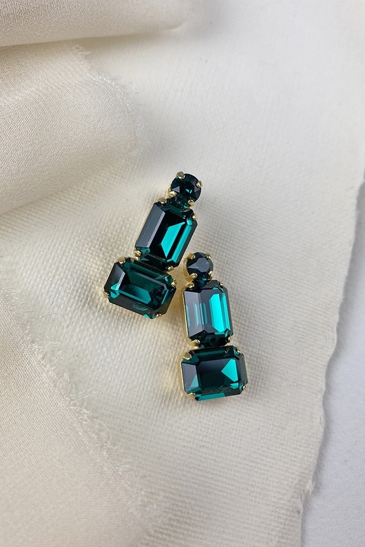 kolczyki pozłacane Kolczyki pozłacane OCTAGON emerald