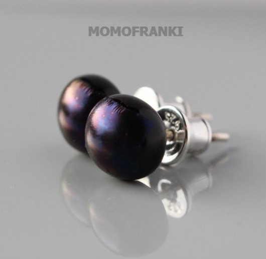 kolczyki szklane black pearls
