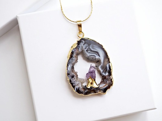 wisiory Druza agatu z ametystem