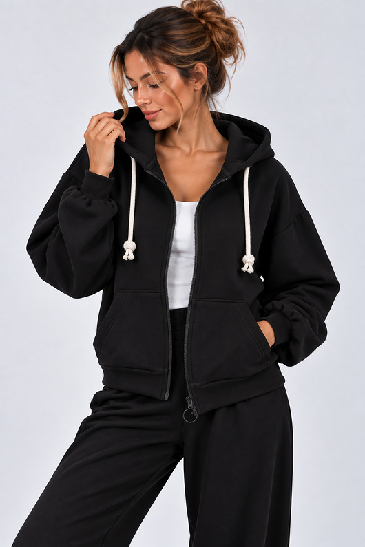 bluza z kapturem damska Bluza Na Zamek ,,SUZANA" Czarny