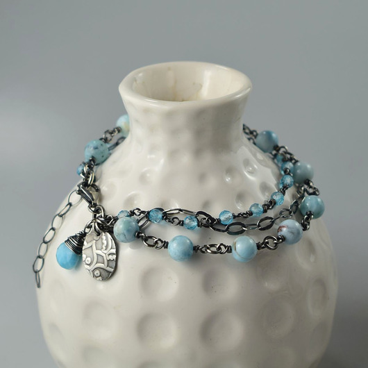 bransoletki z kamieni naturalnych Larimar z topazem w srebrze - bransoletka