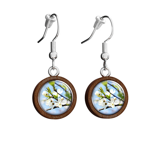 kolczyki drewniane Kolczyki drewniane - Kwitnące kwiaty - wiszące