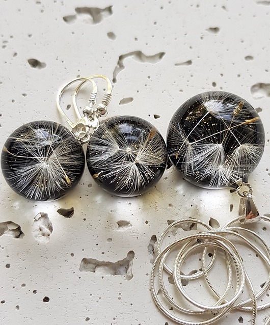 zestaw-dmuchawce w żywicy Grol Jewellery