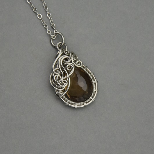 wisiory Wisiorek kwarc dymny wire wrapping