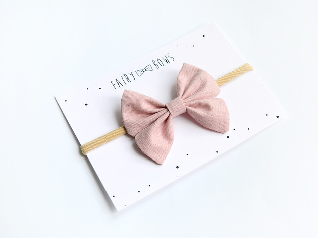 Opaska bezuciskowa kokardka jasny brudny róż FairyBows