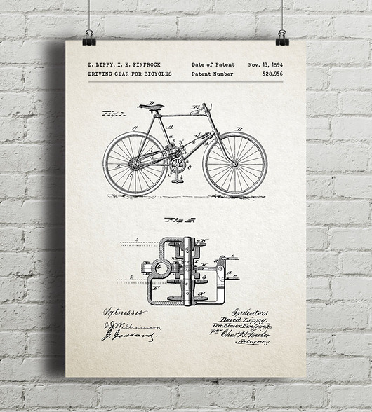 Rower - patent - plakat 50x70 cm minimalmill